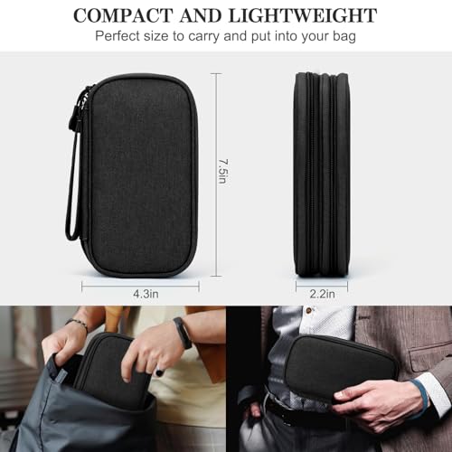 FYY Electronic Organizer, Travel Tech Pouch Bag, Cable Organizer Black | Wrist Strap, Waterproof, Double Layers Portable Electronics Travel Carrying Case for Cord, Charger, Daily Business Trips Use - color: Black, size: Small