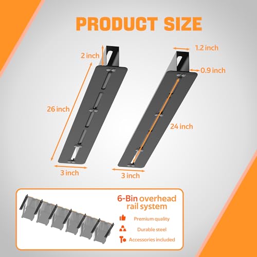 Ultrawall Overhead Garage Storage Rack, Heavy Duty Ceiling Storage Rack, 26 Inch Adjustable Ceiling Bin Storage System, 7 Sets for 6 Bins - style: For 6 Bins