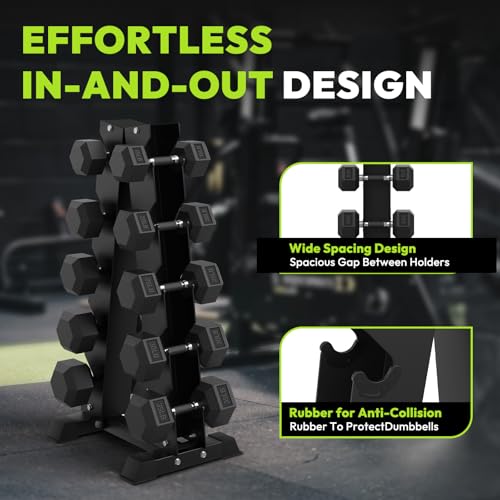 HANDBODE Hex Dumbbell Set with Vertical Storage Rack, 100–550 lb | Non-Slip Handle Design for Secure Grip, Rubber Encased Dumbbells, Hand Weights for Strength Training and Home Gym - style: 250 lb (20, 22.5, 25, 27.5, 30 lb) X 2 & Rack