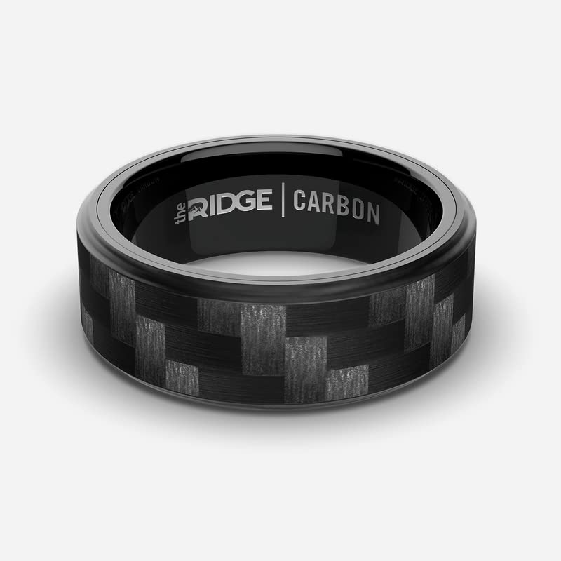 The Ridge Tungsten Rings For Men - Mens Wedding Band - Strong, Durable, and Scratch-Resistant Beveled Ring With Silicone Band - color: Carbon Fiber 3K