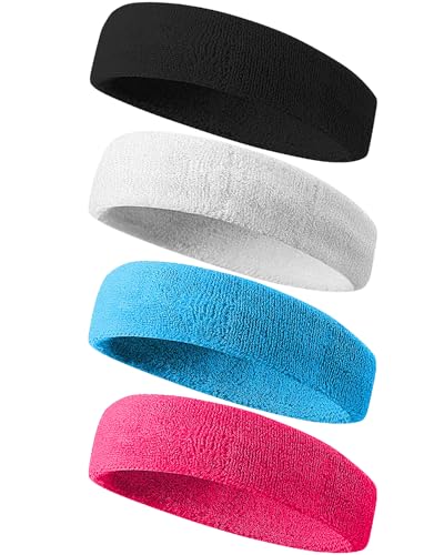 Tanluhu Sweatbands Sport Headbands for Men & Women,Terry Cloth Sweat Band for Tennis, Running, Basketball, Working Out, Exercise- Athletic Sweat Cotton Headband Outdoor - color: Black/White/Blue/Rose Red