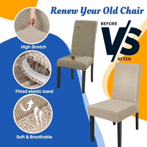 YEMYHOM 2 Packs Latest Checkered Dining Chair Slipcover Parsons Chair Furniture Protector Stretch Chair Covers for Dining Room, Restaurant, Kitchen, Party (Khaki) - color: Khaki, size: 2 Packs - Dining Chair