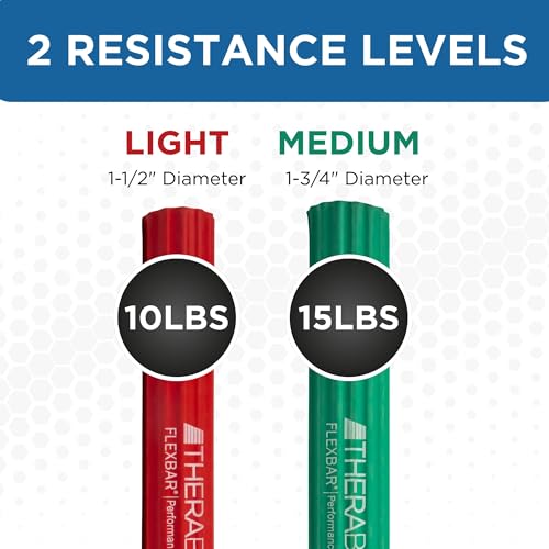 THERABAND FlexBar, Resistance Bars for Tennis Elbow & Grip Strength, Color-Coded Therapy Bars for Tendonitis & Golfer’s Elbow - color: Red/Green, size: 2 Pack