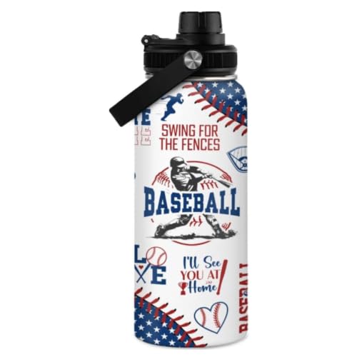 Baseball Water Bottle - 32oz Stainless Steel Insulated Sport Bottles with Lid - Men Baseball Lover Player Fan Coach - color: Baseball 4