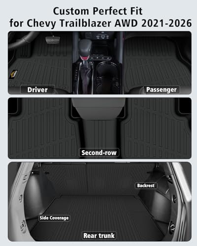 Floor Mats Custom Fit for Chevy Trailblazer AWD 2021-2025 2026 Trunk Mat with Backrest Mat All Weather TPE Cargo Liner Full Set for Chevrolet Trailblazer Accessories,Black (Upper Cargo Floor Mat - size: For Chevy Trailblazer AWD 2021-2026