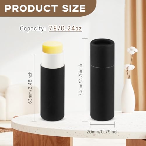 25 Pcs 7g/0.24oz Paperboard Lip Balm Tubes Refillable Cardboard Chapstick Container Push Up Kraft Paper Lipstick Tube for DIY Cosmetic Deodorant Solid Perfume - Black