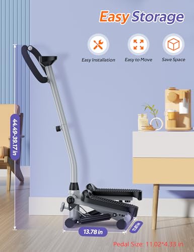 Mini Stepper with Handlebar for Exercise, 330lbs Stair Climber Machine | Hydraulic Fitness Stair Stepper with Resistance Band, Portable Workout Equipment for Home - style: Stepper with Handlebar-Gray
