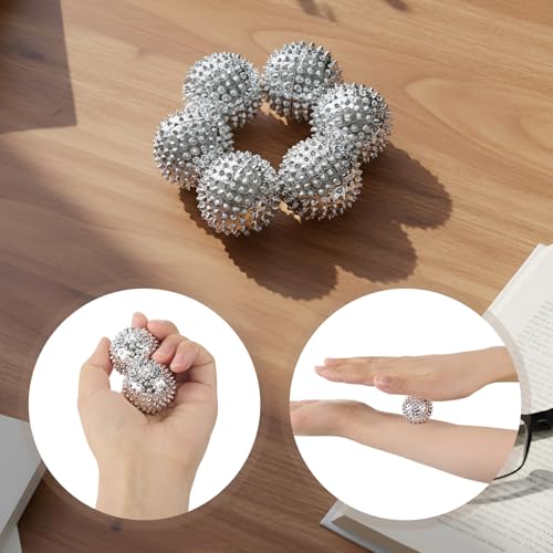 6 Pcs Magnetic Massage Ball for Adults Spiky Massage Ball for Hand Exercise, Pain Pressure and Stress Relief Gifts for Stocking Stuffers(Silver) - color: Silver