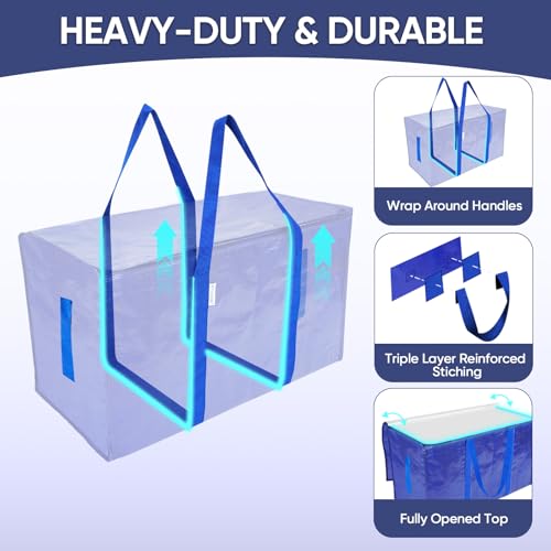 TICONN 16 Pack Extra Large Moving Bags with Zippers & Carrying Handles, Heavy-Duty Storage Tote Moving Boxes for Space Saving (16 PK, 30 Gallon) - color: Blue-30 Gallon, size: 16 Pack