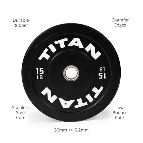 Titan Fitness Economy Series Black Olympic Bumper Plates, Durable Rubber Exterior with Steel Core, Weightlifting and Strength Training Weight Plate - size: 15 LB Pair