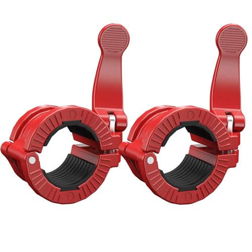 Barbell Clamps 1 Inch or 2inch - 2 PCS Adjustable Barbell Clips Quick Release Locking Weight Clips Olympic Barbell Collars - color: Red 1.8-2inch