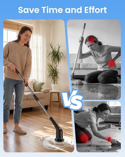 Leebein Electric Spin Scrubber, Cordless Cleaning Brush with 8 Replaceable Brush Heads, Tub and Floor Tile Power Scrubber Dual Speed with Adjustable & Detachable Handle for Bathroom Tub (All Black) - color: All Black