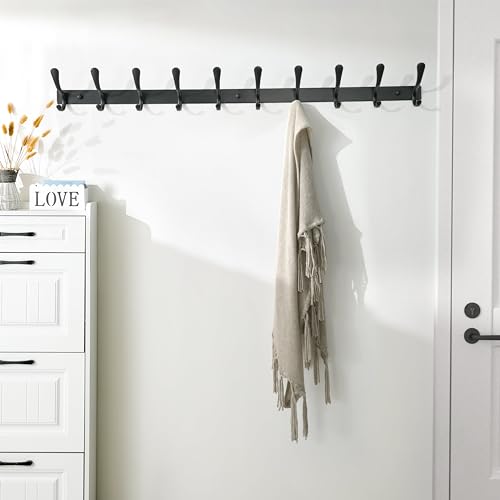SKOLOO Coat Rack Wall Mounted - 10 Hooks, Heavy Duty, Stainless Steel, Metal Wall Hangers, Sturdy Coat Hooks for Hanging Coats, Jacket, Clothes, Hat, Black - color: Black, size: 10 Hook(1 Pack)