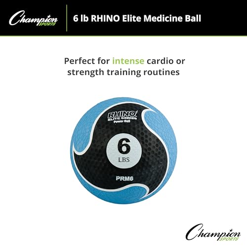 Champion Sports Rhino Elite Medicine Ball – Textured Surface, Superior Grip, Hollow Synthetic Rubber for Consistent Bounce & Durability, Multiple Weights & Colors - Optional Rebounder Sold Separately - style: 6 Pounds - Blue