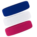 3 Pack Men & Women Sports Sweatbands Headbands - color: White,Blue,Rose red
