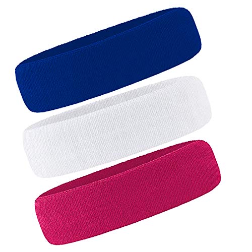 3 Pack Men & Women Sports Sweatbands Headbands - color: White,Blue,Rose red