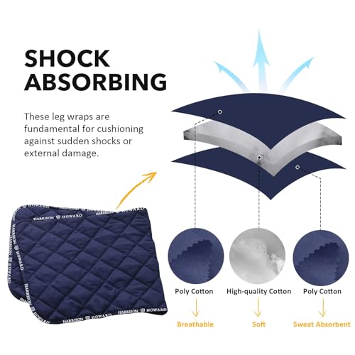 Harrison Howard Quilted Horse Leg Wraps, Standing Wraps for Horses Stable & Recovery, Soft Padded Horse Bandage Liners-Navy L - color: Navy, size: Large