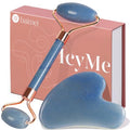 BAIMEI IcyMe Jade Face Roller & Gua Sha, Facial Beauty Roller Skin Care Tools, Self Care Gift for Men Women, Massager for Face, Eyes, Neck, Relieve Fine Lines and Wrinkles - Blue - color: Blue