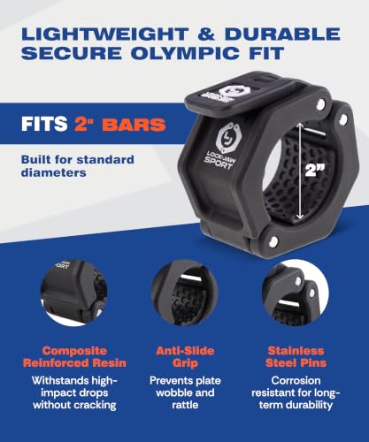 Lock-Jaw Barbell Collars Sport Olympic Barbell Clamps 2 Pcs – Heavy Duty Bar Clamps for 2” & 50mm Olympic Bars – Secure Weight Bar Clamps for Strength Training & Home Gym Accessories – Black - color: Black