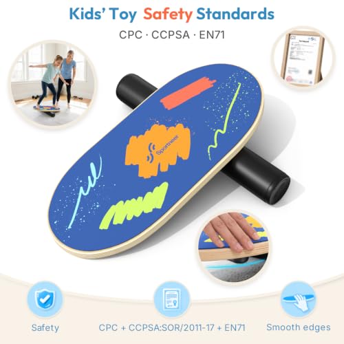 Sportneer Kids Balance Board, 4-Mode Adjustable Balance Trainer | Build for Kids, 4 Modes, Safe & Sturdy Wobble Board, Balance Trainer - color: Brush Blue