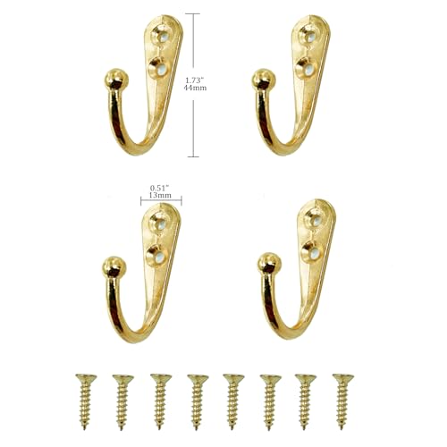 4 Pcs Wall Mounted Hooks for Bedroom,Bathroom,Kitchen,and Cabinet Hangers (with 8 Screws)-Gold - color: Gold