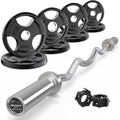 RitFit 2 Inch EZ Curl Bar with Weights, 350LBS Weight Capacity Olympic Curl Barbell for Bicep, Tricep and Weight Lifting Exercises - style: Silver(with 85LB Weights and Collar)