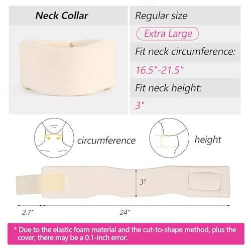 Soft Foam Neck Brace Universal Cervical Collar, Adjustable Neck Support Brace for Sleeping - Relieves Neck Pain and Spine Pressure, Neck Collar After Whiplash or Injury (3" Depth Collar, XL) - size: X-Large (Pack of 1), style: White, 3" Depth