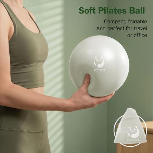 Slim Panda Pilates Ball, 9 Inch Small Exercise Ball, Anti Burst Mini Yoga Ball for Stability, Workout, Barre, Core Strength, Physical Therapy, Balance, Stretching - color: Pearl White