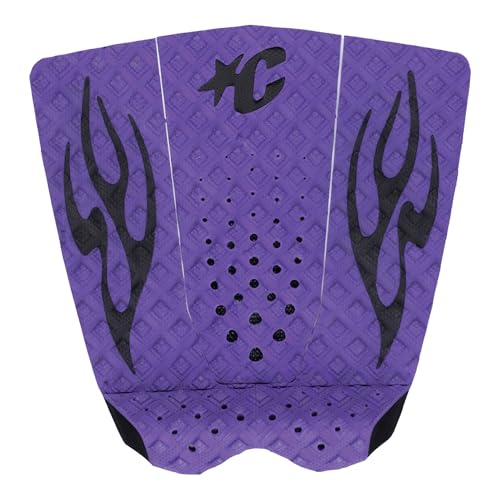 Creatures of Leisure Ethane Ewing Lite Pin Tail Ecopure Traction Pad, EcoPure Organic Additive, 8mm Teardrop Wide Arch Bar - color: Punk Purple Black Flames