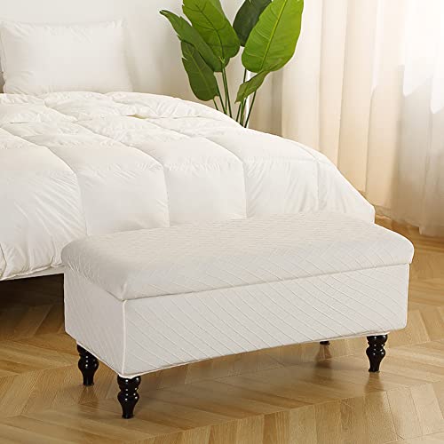 ANWUCHEN Ottoman Cover Rectangle, Stretch Storage Ottoman Cover-Jacquard Ottoman Covers Slipcover Rectangle-Removable Storage Bench Cover Folding Ottoman Covers with Elastic Bands Ties,White Large - color: White, size: 50"D x 16"W x 15"H