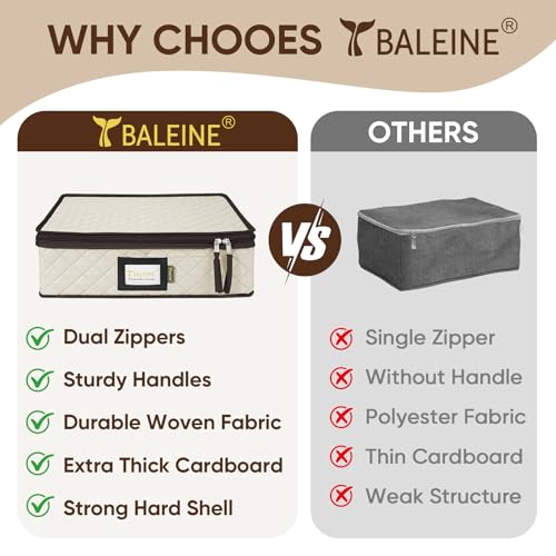 BALEINE China Storage Containers, Sturdy Quilted Wine Glass Storage, Plate Organizer with Carry Handles, Moving Boxes for Dishes, Cups, Mugs and Stemware (Mug Storage, Soft Shell Cream) - color: Cream, style: Mug Storage-Soft Shell