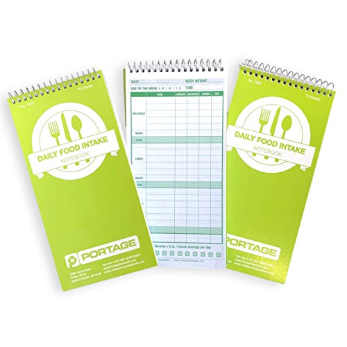 Portage Food Diet Journal - Notebook for Daily Food Intake with Template to Track Calories, a Diet Diary, Meal Tracker – 4 x 8 Inches, 70 Sheets, 140 Pages, (Pack of 3) - color: Diet Log
