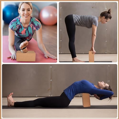 Leitee 4 Pcs Cork Yoga Blocks, 9 x 6 x 4 in Non Slip Bricks | Natural Cork Surface, Textured Grip, High Density Support, Stable for Poses, Stretching Balance Pilates Use