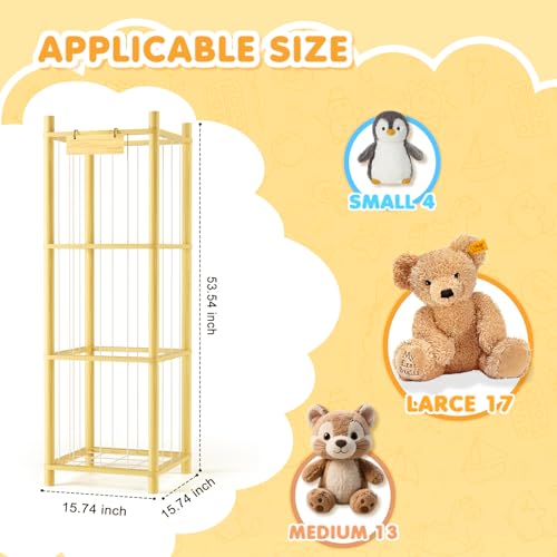 Stuffed Animal Storage Zoo Organizer Natural Pine Plushies Storage with Elastic Bands Vertical Wood Toy Holder Mesh Net Space Saving Design for Playroom Nursery Kids Bedroom - color: Wood Color Bee Square Board