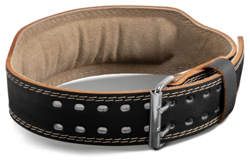Harbinger Padded Leather Contoured Weightlifting Belt - 4" or 6” Width - Interior Suede Lining & Foam Cushioning - Heavy-Duty Dual Prong Steel Roller Buckle - for Lifting Support - size: Medium, style: 4 Inch: 2.0