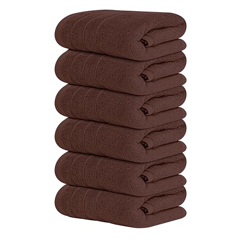 Tens Towels Pack of 6 Hand Towels, 100% Cotton, Lighter Weight, Quick to Dry, 16 x 28 Inches, Super Soft & Absorbent, Perfect for Bathroom & Kitchen (Brown) - color: Brown