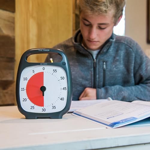 TIME TIMER Plus 60 Minute Desk Visual Timer - Countdown Timer with Portable Handle for Classroom, Office, Homeschooling, Study Tool with Silent Operation (Charcoal) - size: 5-1/2 x 7 in, style: 60 Minute (Gray)