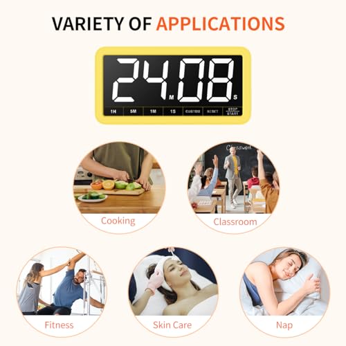 VOCOO Digital Kitchen Timer with 7.8” Extra Large Display, Magnetic, 3 Brightness, 4 Alarms and 3 Volume Levels, Battery Countdown Count Up Timer for Cooking, Classroom, Home Gym (Yellow) - color: Yellow