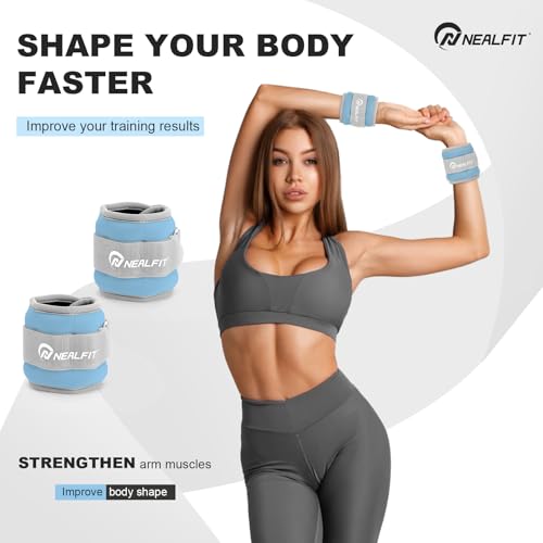 NEALFIT Ankle Wrist Weights, Adjustable Arm Leg Weights for Women Men, Secure Fit Non-Slip Exercise Weights for Home Workout, Running, Walking, Aerobics, Physical Therapy - color: Haze Blue, size: 2Lbs Pair (1lb x 2)