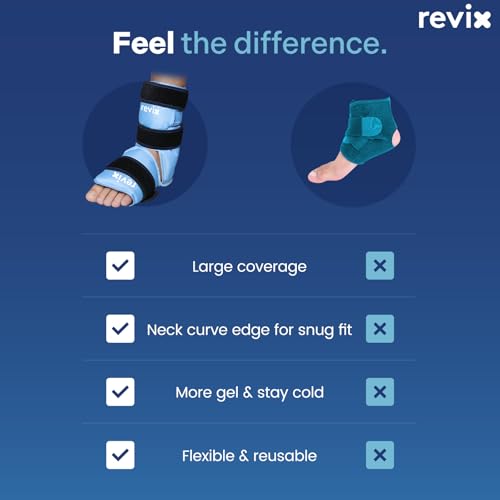 REVIX Ankle Ice Pack Wrap for Foot Pain Relief and Feet Injuries, Reusable Gel Ice Cold Packs for Achilles Tendonitis, Plantar Fasciitis, Sprained Ankles and Heels - style: Blue-Pack 1
