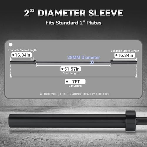 7 ft Barbell Bar - 1500LBS Capacity 2 Inch Weight Bar for Weightlifting/Powerlifting/Strength Training - Heavy Duty & 28 mm Knurled Grip for Squat, Deadlift, Bench Press - color: Black