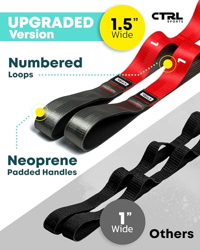 Stretching Strap with Loops - Non Elastic Stretch Band for Physical Therapy, Yoga Strap for Stretching Equipment, Stretch Bands for Exercise and Flexibility - Fascia, Hamstring & Leg Stretcher Belt - style: 12 Loops - Red