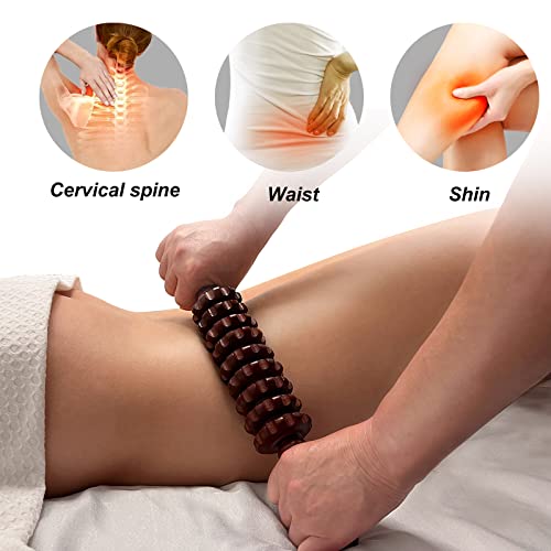 2Pcs Manual Massager Wooden Roller Trigger Point Massager Stick for Fascia, Cellulite, Muscle & Abdomen, Body Therapy Massager, Muscle Belly Relief Tool - color: Wood+coffee
