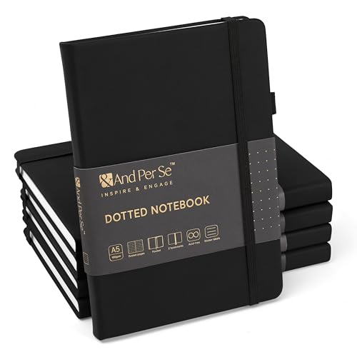 &And Per Se Dotted Journals Bulk 5-Pack, A5 Hardcover, 160 Pages 100gsm Thick Paper, Dotted Journal Supplies for Workshops, Art Classes, Creative Studio – 3 Sticker Sheets Each (Black) - color: Black, style: 5 Pack-Dotted