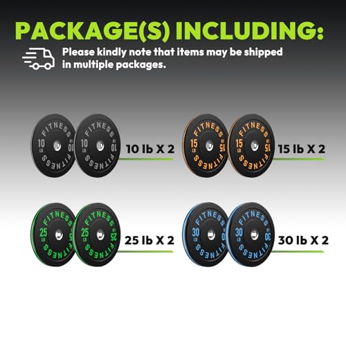 HANDBODE 2-Inch Weight Plates High Bounce, Olympic Bumper Plate Set 45/100/160/190/260/300lb, Colored Weight Plates Set for Home Gym, Barbell Weights Rubber Strength Training Plate for Weight Lifting - size: 160 lb Set (Pair of 10, 15, 25, 30 lb), style: