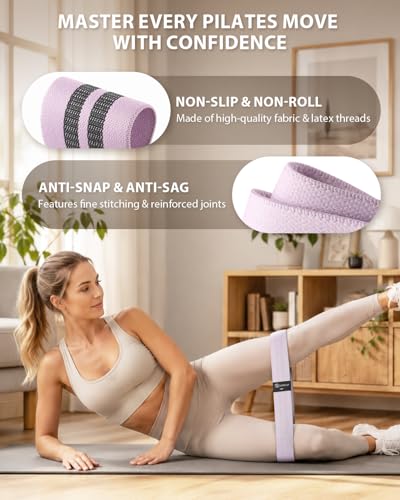 LIONSCOOL Pilates Ring Set - 14" Anti-Deformation Magic Circle with Padded Handles, 9" Mini Ball, Non-Slip Fabric Resistance Bands, Guide & Bag - color: Purple