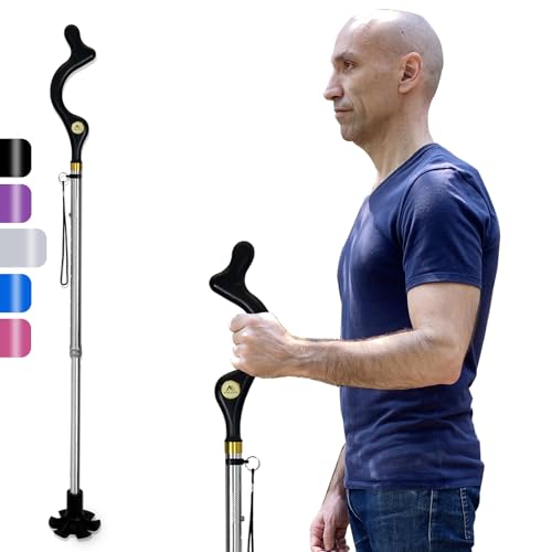 Walking Cane Foldable for Men & Women Seniors for Balance,Self Standing Folding,Height Adjustable Anti-Slip Lightweight Alloy Walking Stick for Travel Mobility Aid - color: silver
