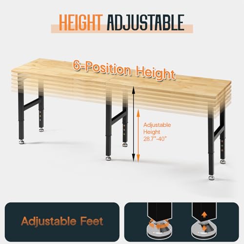 SPECRAFT 96" Adjustable Heavy Duty Workbench with 4 AC Outlet and 2 USB Ports Power Outlets, 6000 Lbs Capacity, Rubber Wood Top for Garage, Workshop, Office - color: Black, size: Standard/96"x24"