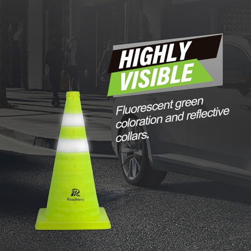 RoadHero 18 Inch 2 Pack Collapsible Traffic Safety Cones with Bag, Green | Pop-up Design, Reflective Collar, Road Safety, Driving Training & Parking Lots - size: 18 Inch