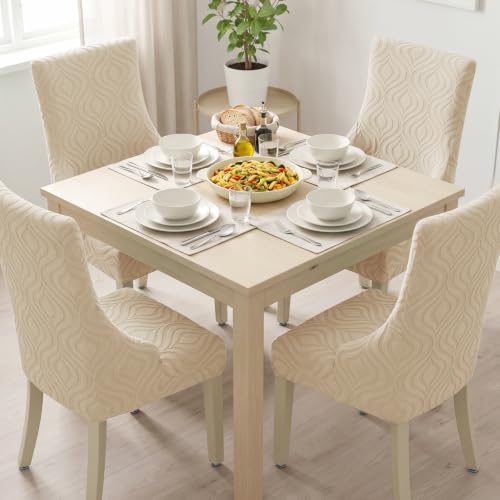 Wingback Dining Chair Covers Stretch Wing Back Side Chair Slipcover Accent Chair Cover Slipcover with Arm Chair Protector Cover for Dining Living Room (Khaki, 4PCS) - color: Peach- Khaki, size: 4 PCS